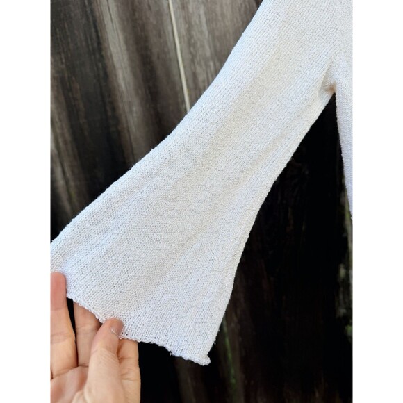 Ball of Cotton Knit Tie-Front Cardigan Cream 100% Rayon Large Made in USA - Picture 11 of 16